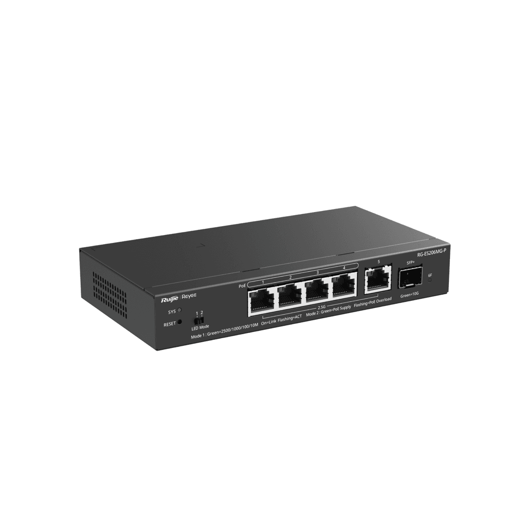 Switch Ruijie Reyee RG-ES206MG-P PoE 2.5G Cloud | 5 Puertos Multi-Gigabit + 10G Uplink