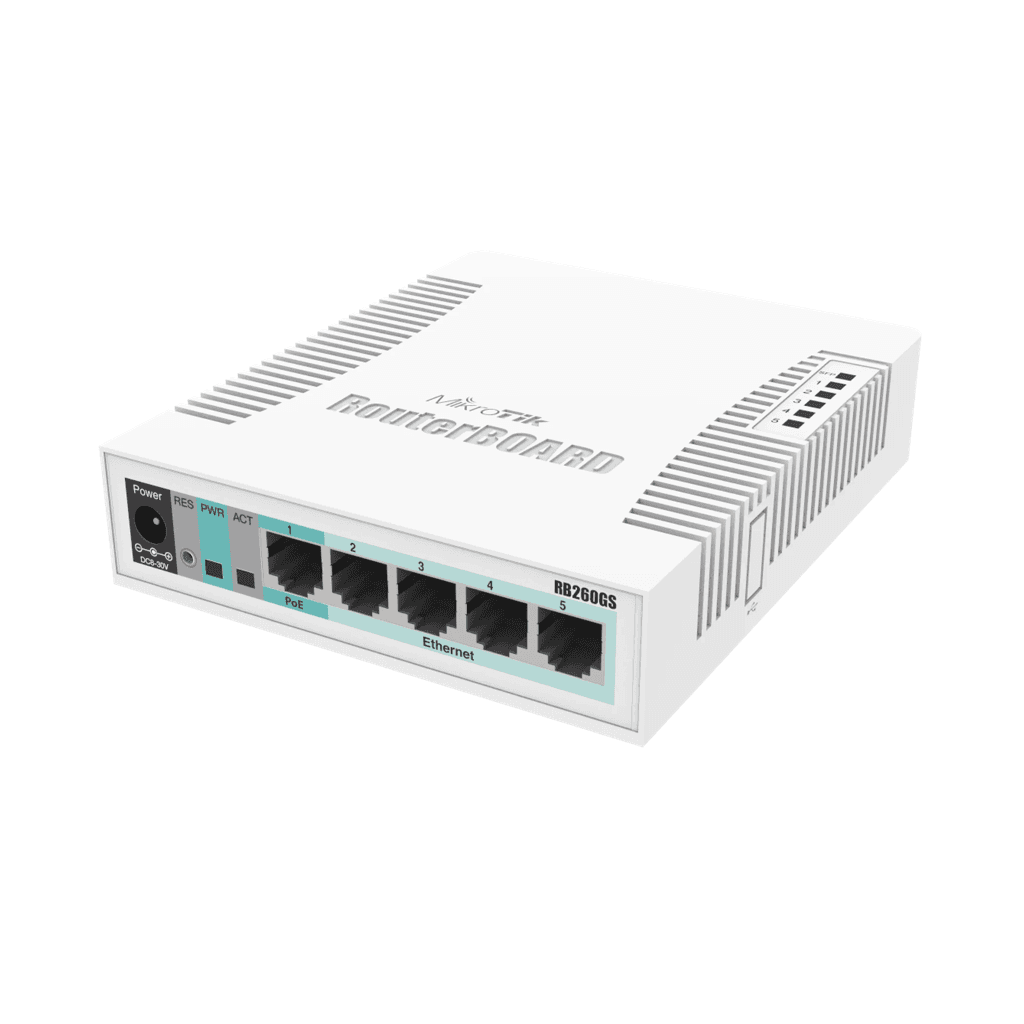 Switch MikroTik RB260GS CSS106 5 Puertos Gigabit + SFP | Switch Económico con Fibra