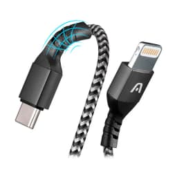 CABLE ARGOM TYPE-C TO LIGHTNING 18W NYLON BRAIDED 1.8MTS DURA FORM BLACK-WHITE - imagen 1