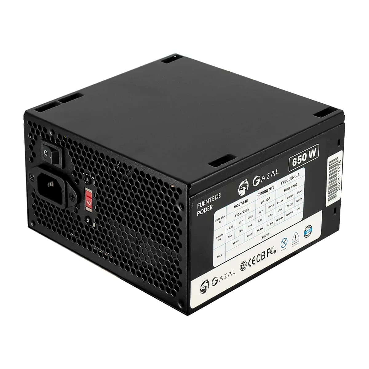 FUENTE DE PODER GAZAL ATX-650W100V-220V24 PINES50-60HZ INCLUYE CABLE DE PODER