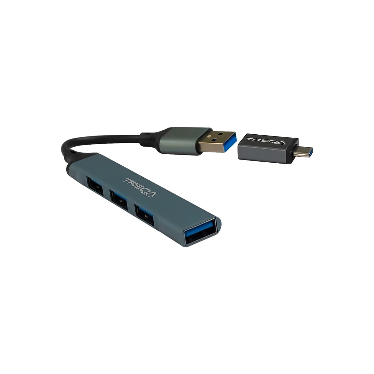 HUB TREQA USB TYPE-C TO 4 PUESTOS USB3.0 SILVER