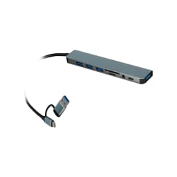 HUB 8 EN 1 DUAL USB3.0 - USB-C WITH 4USB SD uSD Audio USB-C Silver - imagen 1