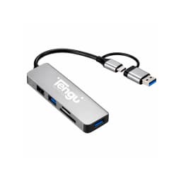 HUB 5 EN 1 DUAL USB3.0 - USB-C WITH 3USB SD uSD Silver - imagen 1