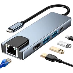 HUB 5 EN USB-C WITH USB-C 2USB-3.0 LAN HDMI Silver - imagen 1