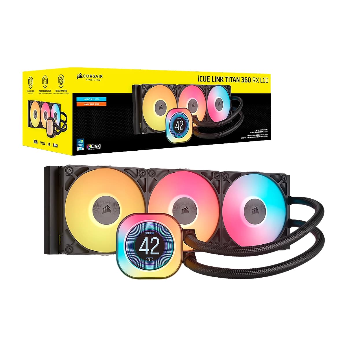 COOLER CORSAIR ICUE LINK TITAN 360 RX LCD Liquid CPU for Intel 1851 AMD-AM5