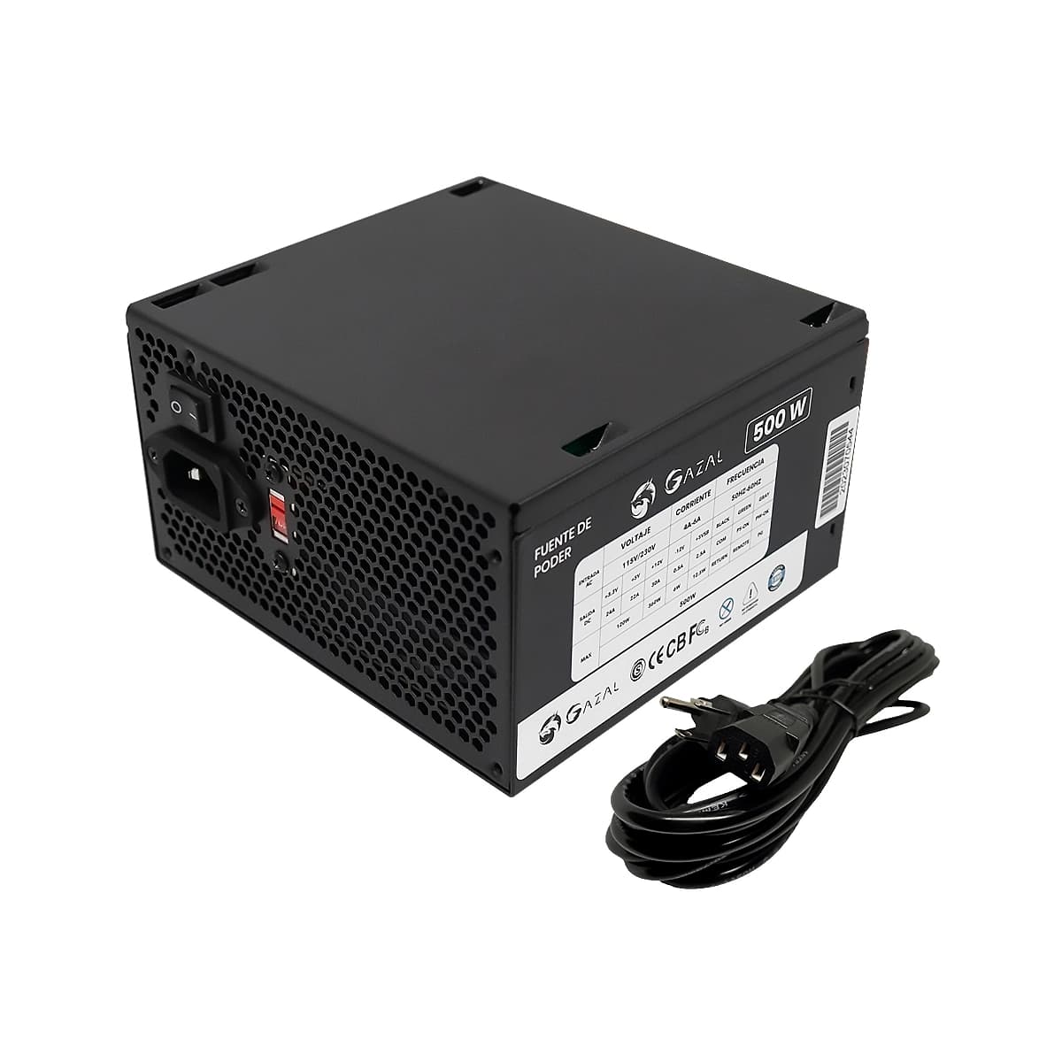FUENTE DE PODER GAZAL GAMING ATX 500W 24P-8 PIN 110-240V CABLE DE PODER