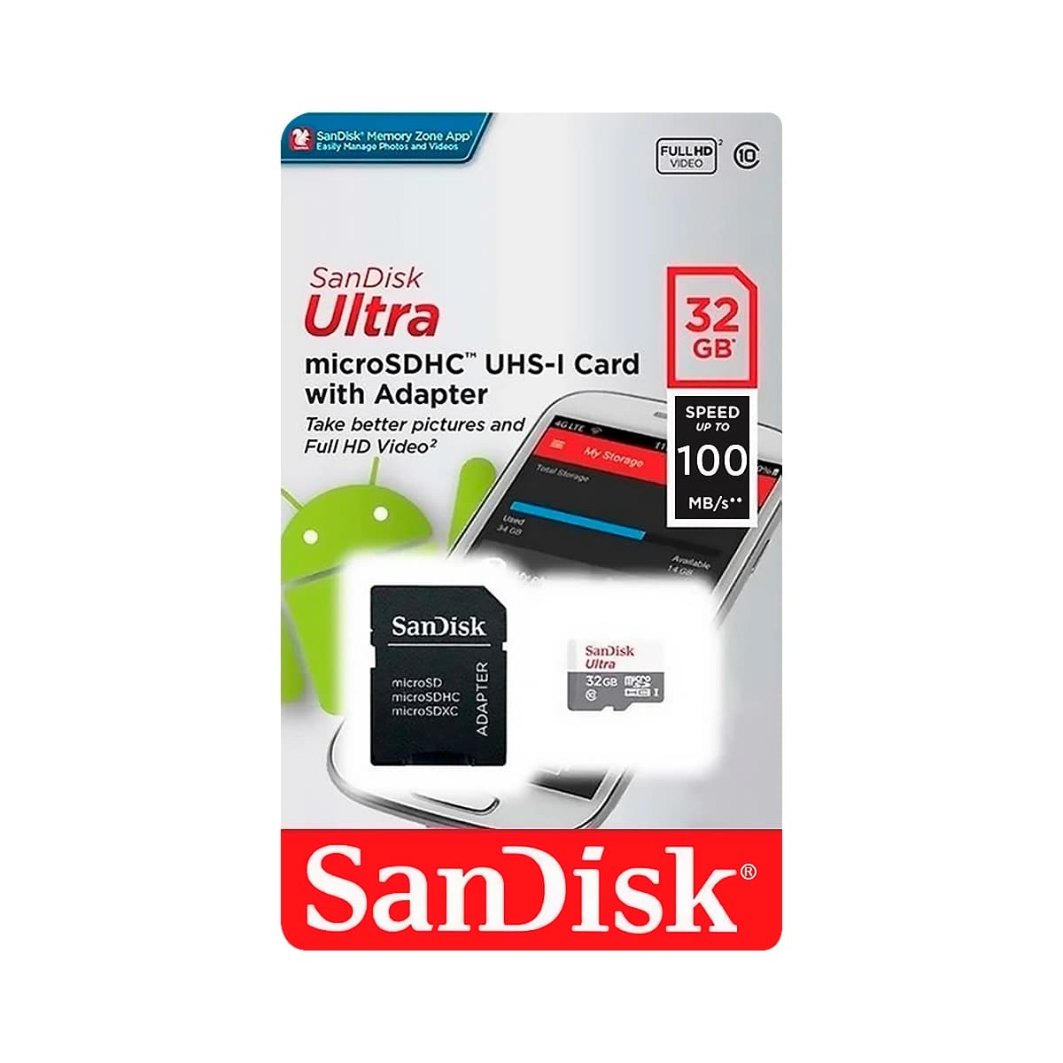 Memory Sandisk microSDHC 32GB ULTRA wAdapter USH-1 C10 Android 100MB