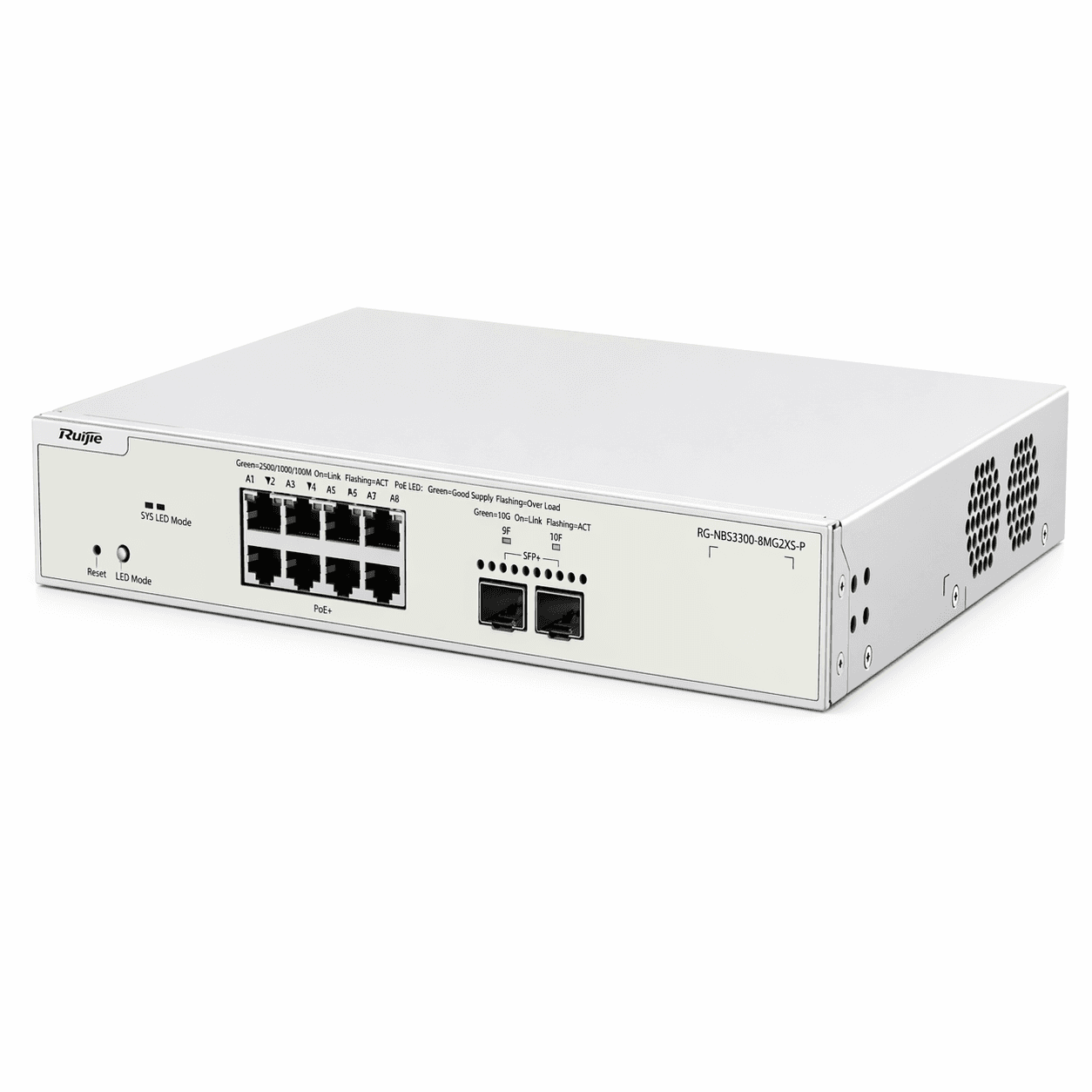 Switch Ruijie Reyee RG-NBS3300-8MG2XS-P Multi-Gigabit PoE+ L2 | 8 Puertos 2.5G + 2 Uplink 10G SFP+