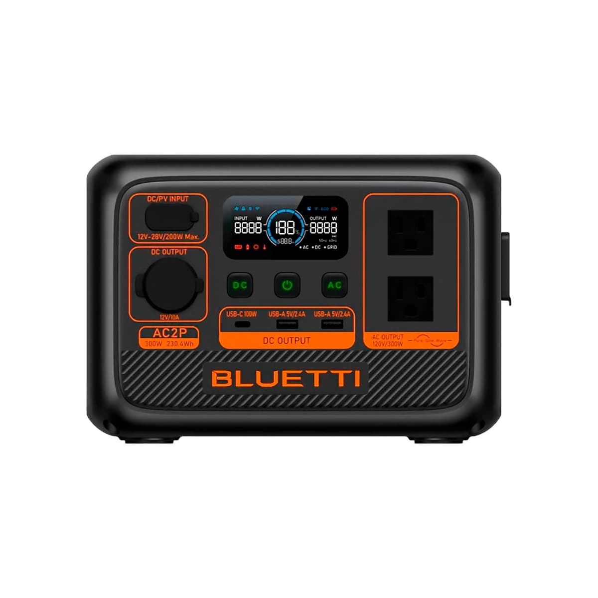 Portable Power Station BLUETTI AC2P AC2P 230.4Wh 300W 1USB-C-100W 2USB-A-5V-2.4A 2AC-OUTPUT