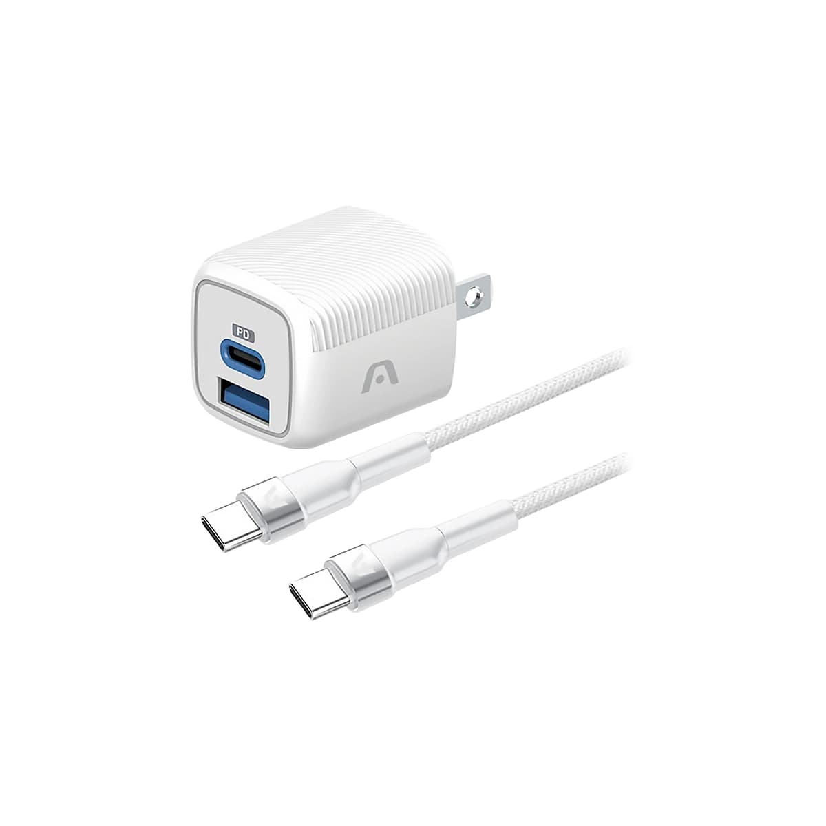 WALL CHARGER DUAL ARGOM VOLTA P40 FAST CHARGE 2 CONT. TYPE-C USB-A W-CABLE BLANCO