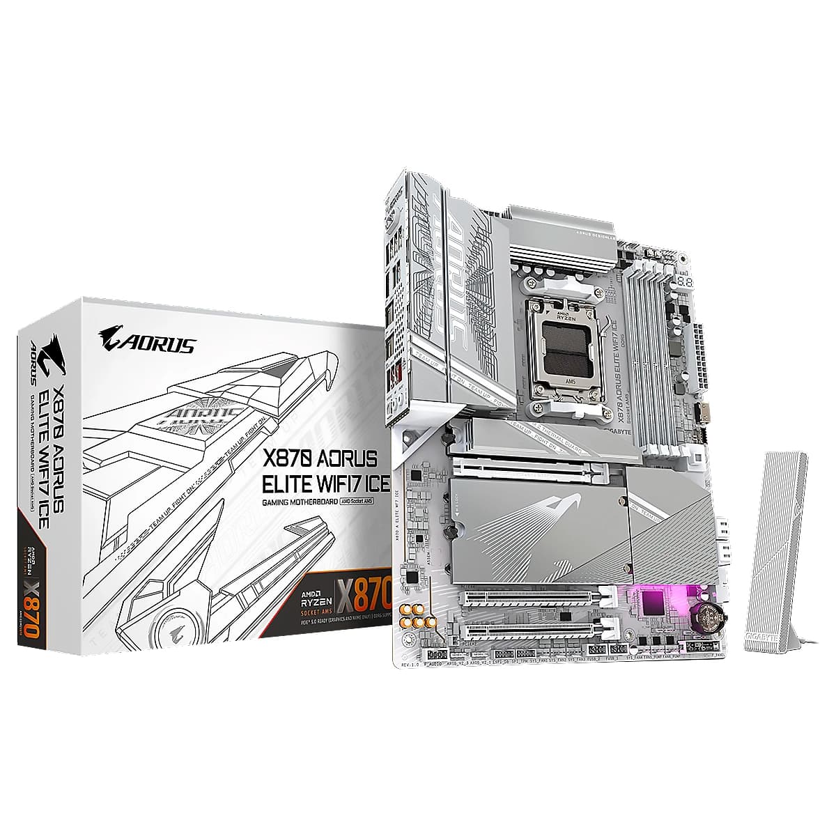 MBO GIGABYTE X870 AORUS ELITE X3D ICE WIFI7 AMD AM5 7-9000 4DDR5 HDMI 4M.2 10USB PCIe5.0 ATX